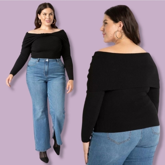 NWT Eloquii Off The Shoulder Twist Detail Sweater Top - Picture 1 of 8